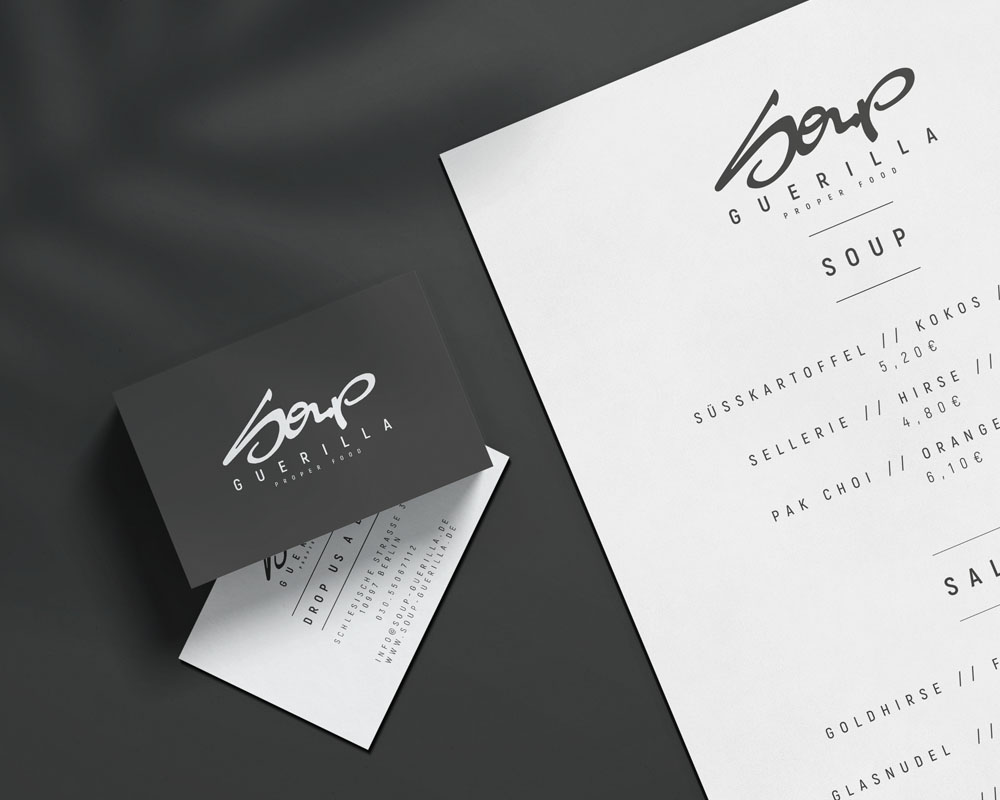 Soup Guerilla - Logo, Logodesign, Corporate Identity, Corporate Design, Visitenkarte, Menü